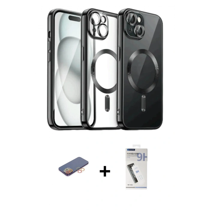 MARSİLYAN™- iPhone 12 Pro Max Kılıf Nova Işık Özel Seri - Şeffaf Uv Polymer Nano Ekran Koruyucu + Renkli Kamera Lens Koruma Cam - TU