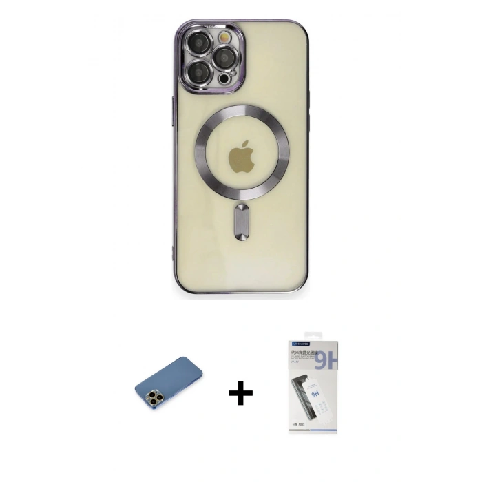 MARSİLYAN™- iPhone 12 Pro Max Kılıf Nova Işık Özel Seri - Şeffaf Uv Polymer Nano Ekran Koruyucu + Shine Kamera Lens Koruma Cam - GD