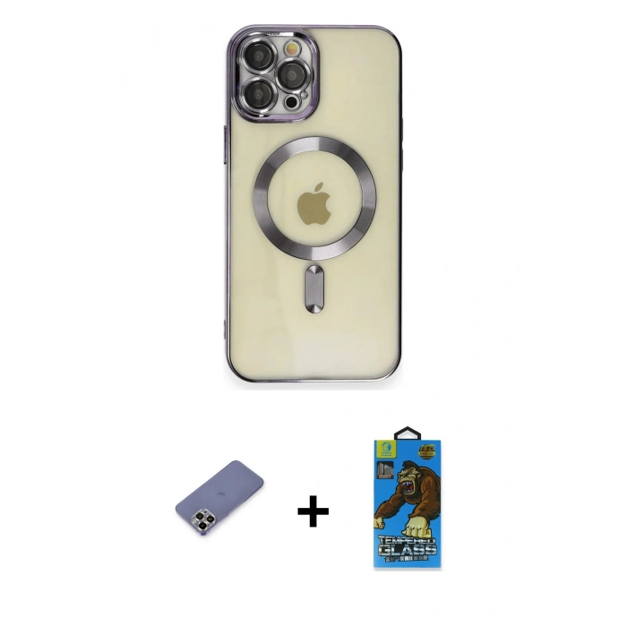MARSİLYAN™- iPhone 12 Pro Max Kılıf Nova Işık Özel Seri - Siyah 18D Cam Ekran Koruyucu + Gold Metal Kamera Lens Koruma Cam