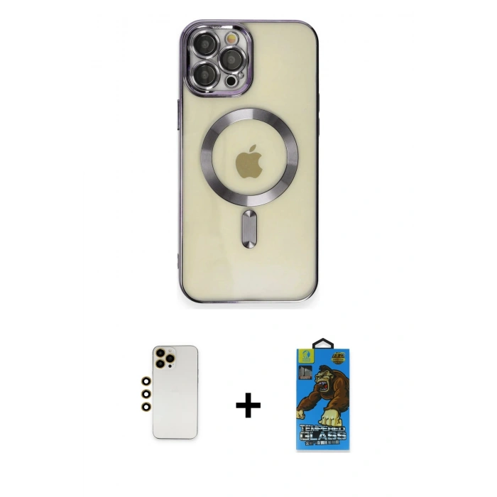 MARSİLYAN™- iPhone 12 Pro Max Kılıf Nova Işık Özel Seri - Siyah 18D Cam Ekran Koruyucu + Gold Shine Kamera Lens