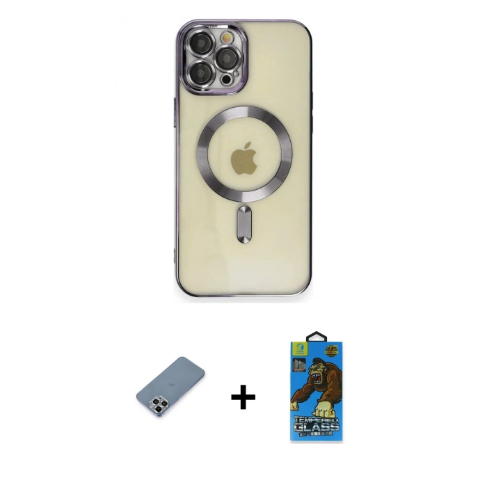 MARSİLYAN™- iPhone 12 Pro Max Kılıf Nova Işık Özel Seri - Siyah 18D Cam Ekran Koruyucu + Metal Kamera Lens Koruma Cam - GS