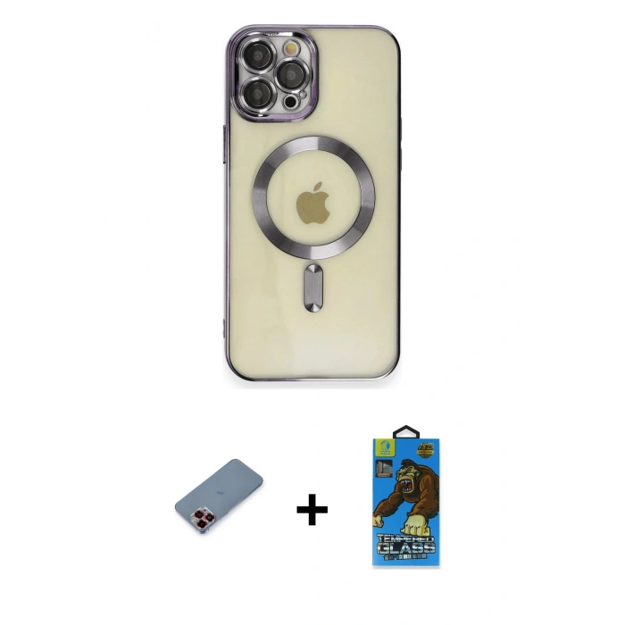 MARSİLYAN™- iPhone 12 Pro Max Kılıf Nova Işık Özel Seri - Siyah 18D Cam Ekran Koruyucu + Metal Kamera Lens Koruma Cam - KI