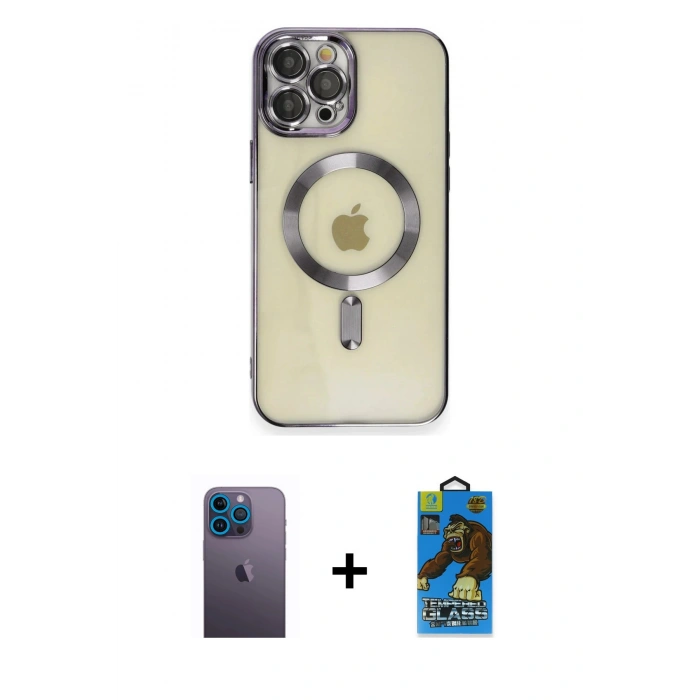 MARSİLYAN™- iPhone 12 Pro Max Kılıf Nova Işık Özel Seri - Siyah 18D Cam Ekran Koruyucu + Neon Fosforlu Kamera Lens - MI