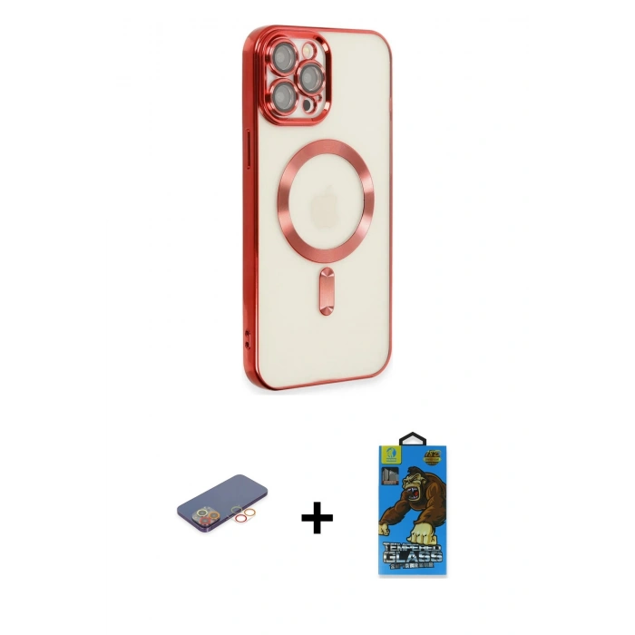 MARSİLYAN™- iPhone 12 Pro Max Kılıf Nova Işık Özel Seri - Siyah 18D Cam Ekran Koruyucu + Renkli Kamera Lens Koruma Cam - TU