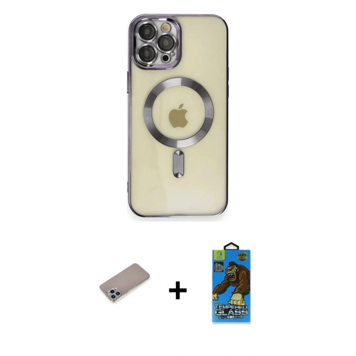 MARSİLYAN™- iPhone 12 Pro Max Kılıf Nova Işık Özel Seri - Siyah 18D Cam Ekran Koruyucu + Shine Kamera Lens Koruma Cam - SABE