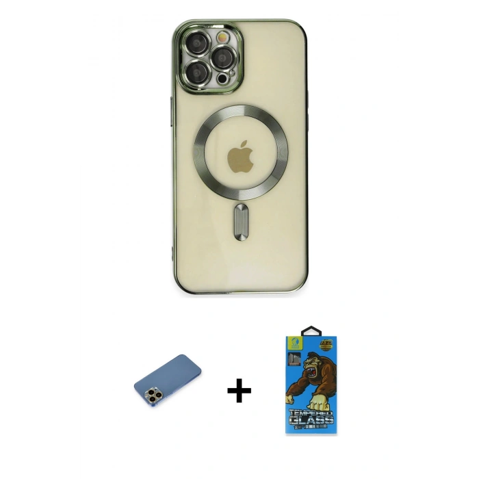 MARSİLYAN™- iPhone 12 Pro Max Kılıf Nova Işık Özel Seri - Siyah 18D Cam Ekran Koruyucu + Shine Kamera Lens Koruma Cam - GD