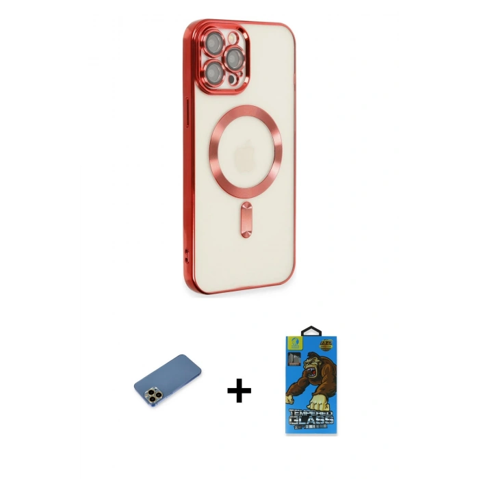 MARSİLYAN™- iPhone 12 Pro Max Kılıf Nova Işık Özel Seri - Siyah 18D Cam Ekran Koruyucu + Shine Kamera Lens Koruma Cam - GD