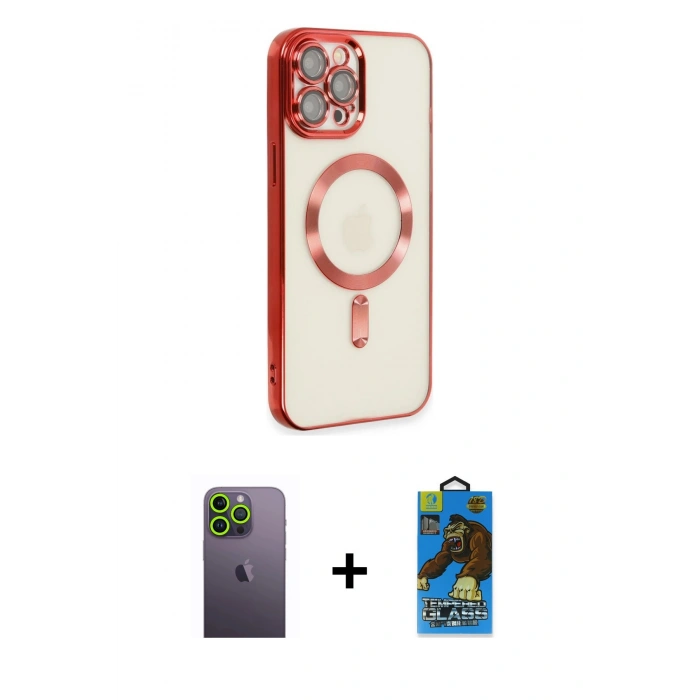 MARSİLYAN™- iPhone 12 Pro Max Kılıf Nova Işık Özel Seri - Siyah 18D Cam Ekran Koruyucu + Neon Fosforlu Kamera Lens - YL