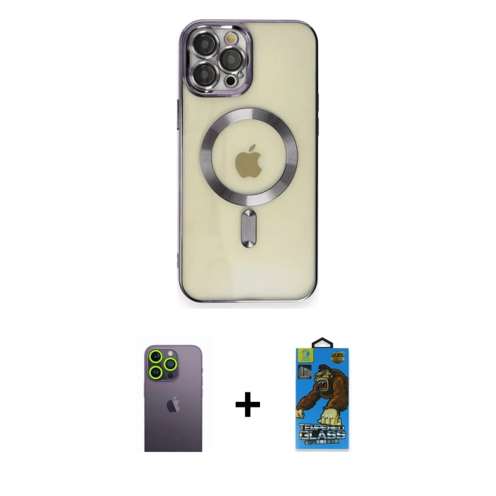 MARSİLYAN™- iPhone 12 Pro Max Kılıf Nova Işık Özel Seri - Siyah 18D Cam Ekran Koruyucu + Neon Fosforlu Kamera Lens - YL