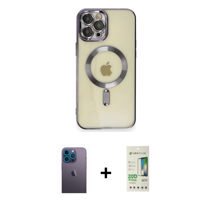 MARSİLYAN™- iPhone 12 Pro Max Kılıf Nova Işık Özel Seri - Siyah 20D Premium Cam Ekran Koruyucu + Neon Fosforlu Kamera Lens - MI