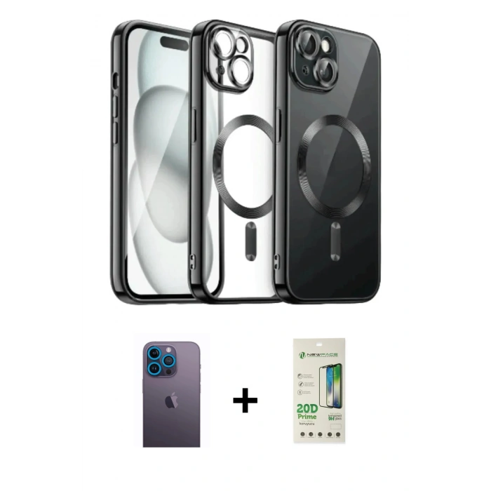MARSİLYAN™- iPhone 12 Pro Max Kılıf Nova Işık Özel Seri - Siyah 20D Premium Cam Ekran Koruyucu + Neon Fosforlu Kamera Lens - MI