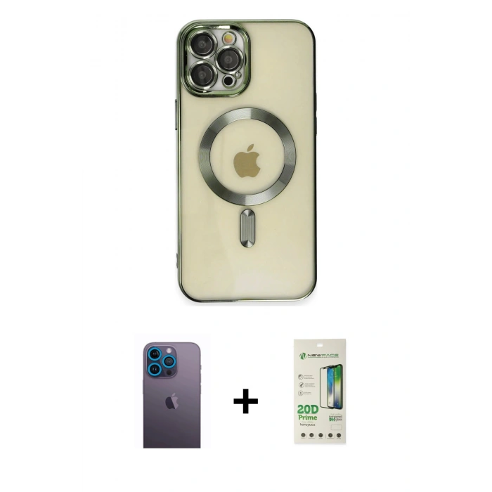 MARSİLYAN™- iPhone 12 Pro Max Kılıf Nova Işık Özel Seri - Siyah 20D Premium Cam Ekran Koruyucu + Neon Fosforlu Kamera Lens - MI