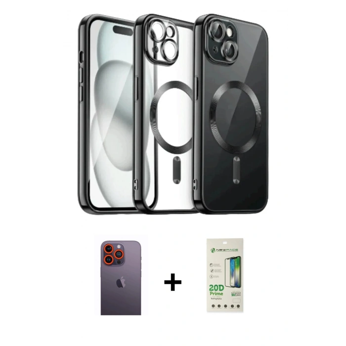 MARSİLYAN™- iPhone 12 Pro Max Kılıf Nova Işık Özel Seri - Siyah 20D Premium Cam Ekran Koruyucu + Neon Fosforlu Kamera Lens - TU