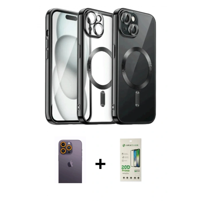 MARSİLYAN™- iPhone 12 Pro Max Kılıf Nova Işık Özel Seri - Siyah 20D Premium Cam Ekran Koruyucu + Neon Fosforlu Kamera Lens - SI