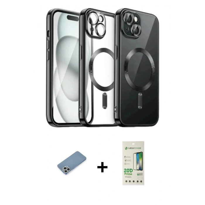 MARSİLYAN™- iPhone 12 Pro Max Kılıf Nova Işık Özel Seri - Siyah 20D Premium Cam Ekran Koruyucu + Shine Kamera Lens Koruma Cam - GS