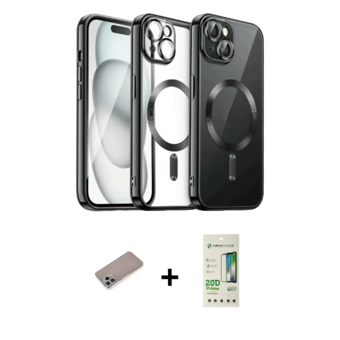 MARSİLYAN™- iPhone 12 Pro Max Kılıf Nova Işık Özel Seri - Siyah 20D Premium Cam Ekran Koruyucu + Shine Kamera Lens Koruma Cam - SABE