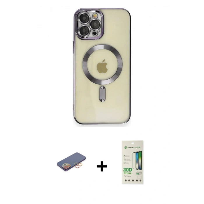 MARSİLYAN™- iPhone 12 Pro Max Kılıf Nova Işık Özel Seri - Siyah 20D Premium Cam Ekran Koruyucu + Renkli Kamera Lens Koruma Cam - TU