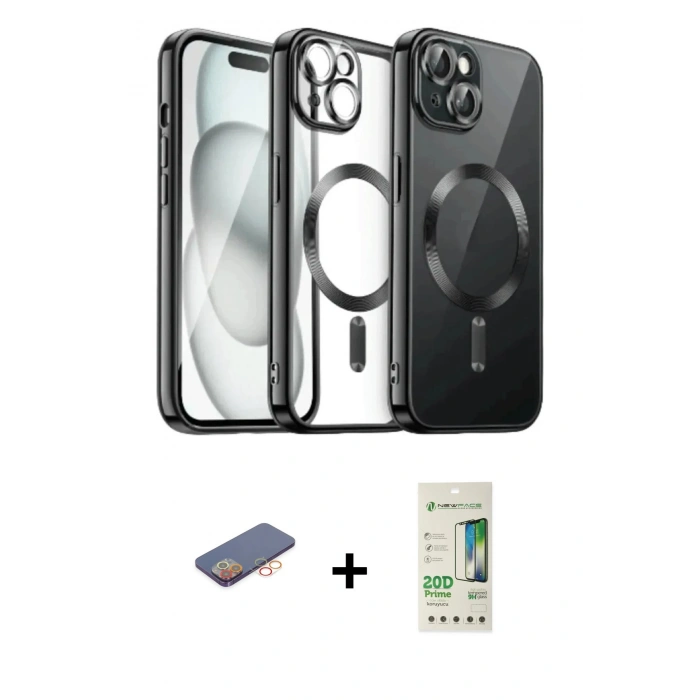 MARSİLYAN™- iPhone 12 Pro Max Kılıf Nova Işık Özel Seri - Siyah 20D Premium Cam Ekran Koruyucu + Renkli Kamera Lens Koruma Cam - TU