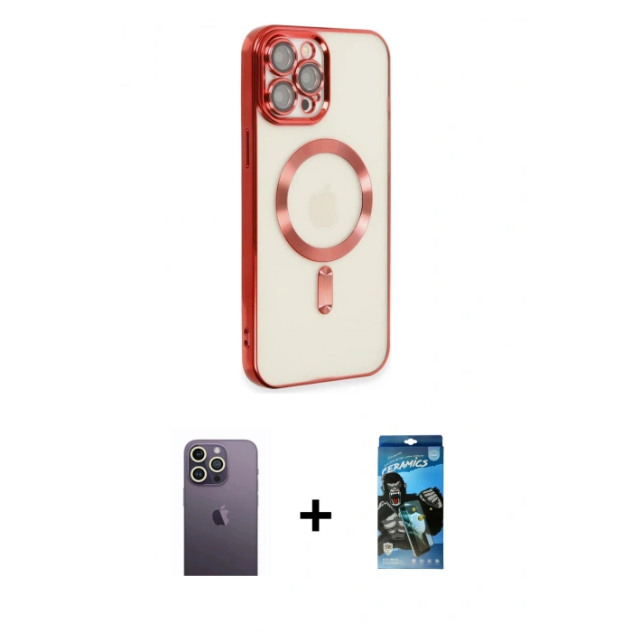 MARSİLYAN™- iPhone 12 Pro Max Kılıf Nova Işık Özel Seri - Siyah 34D Izgaralı Cam + Neon Fosforlu Kamera Lens - BZ