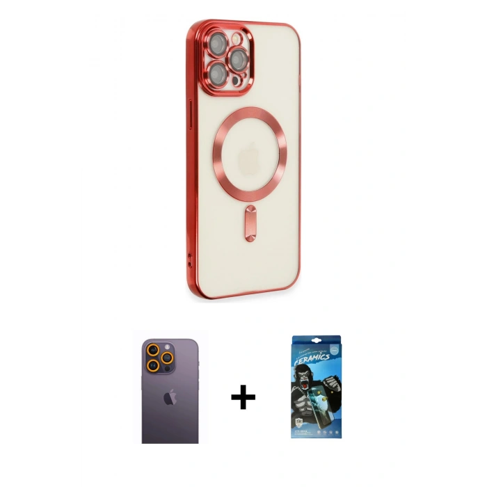 MARSİLYAN™- iPhone 12 Pro Max Kılıf Nova Işık Özel Seri - Siyah 34D Izgaralı Cam + Neon Fosforlu Kamera Lens - SI