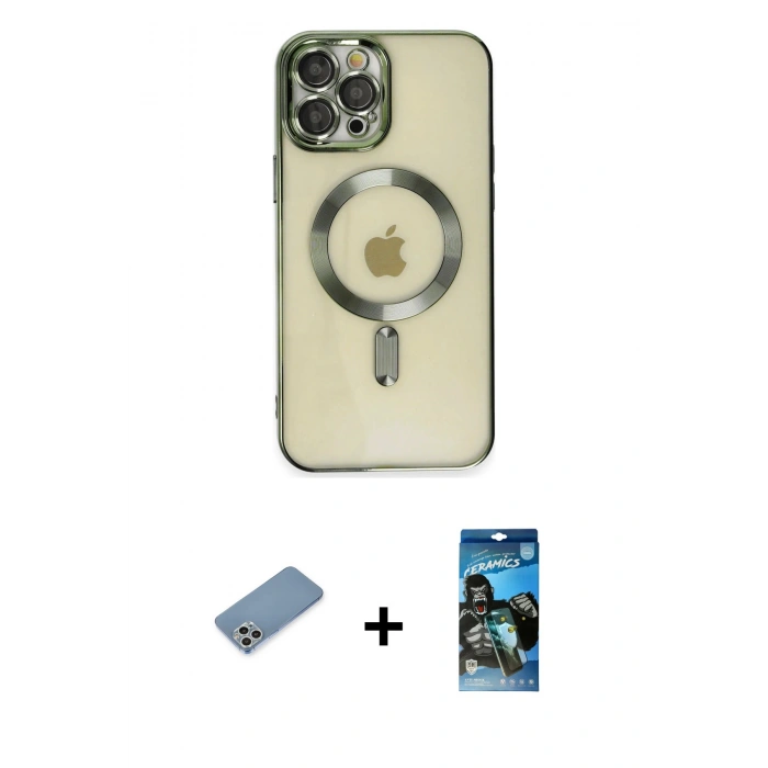 MARSİLYAN™- iPhone 12 Pro Max Kılıf Nova Işık Özel Seri - Siyah 34D Izgaralı Cam + Shine Kamera Lens Koruma Cam - GS