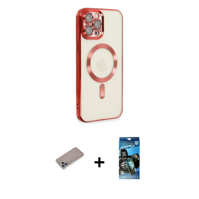 MARSİLYAN™- iPhone 12 Pro Max Kılıf Nova Işık Özel Seri - Siyah 34D Izgaralı Cam + Shine Kamera Lens Koruma Cam - SABE