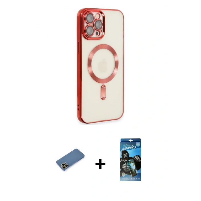 MARSİLYAN™- iPhone 12 Pro Max Kılıf Nova Işık Özel Seri - Siyah 34D Izgaralı Cam + Shine Kamera Lens Koruma Cam - GD