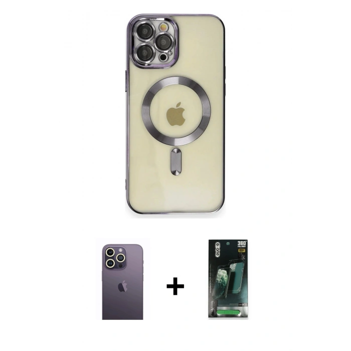 MARSİLYAN™- iPhone 12 Pro Max Kılıf Nova Işık Özel Seri - Siyah 360 Mat Full Body Arka Koruyucu + Neon Fosforlu Kamera Lens - BZ
