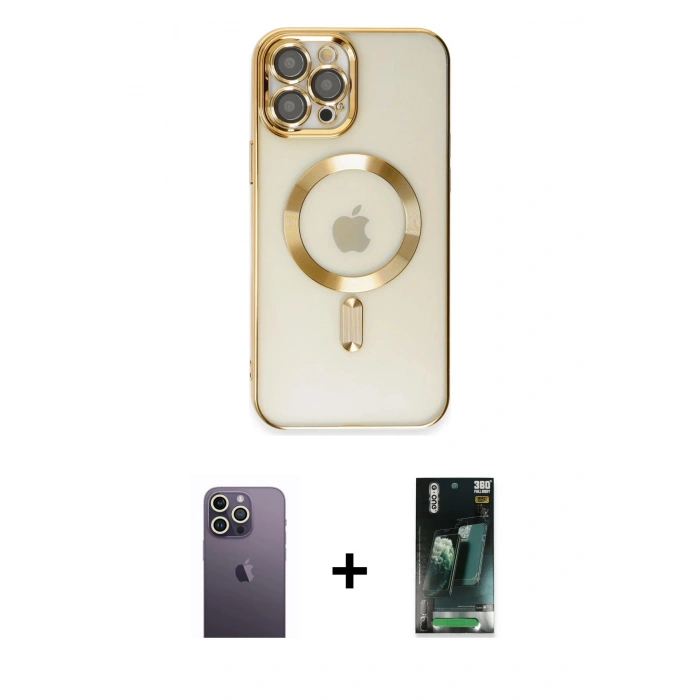 MARSİLYAN™- iPhone 12 Pro Max Kılıf Nova Işık Özel Seri - Siyah 360 Mat Full Body Arka Koruyucu + Neon Fosforlu Kamera Lens - BZ