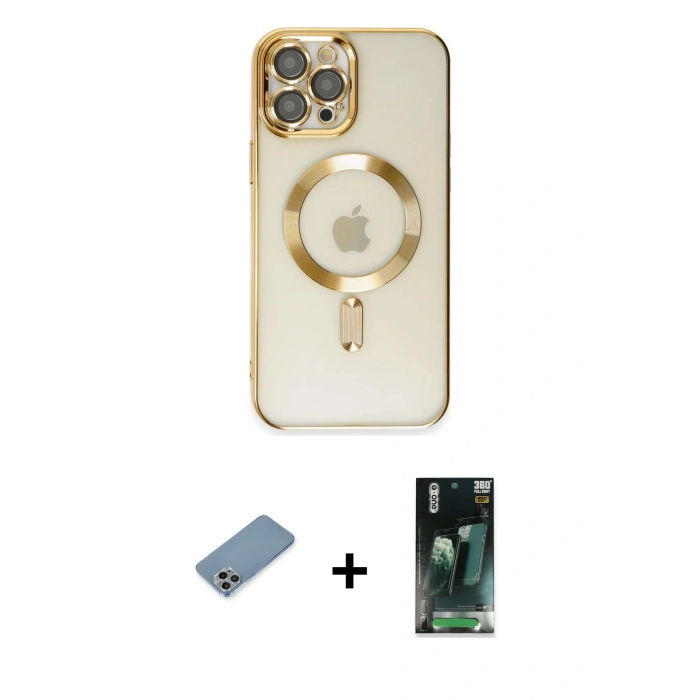 MARSİLYAN™- iPhone 12 Pro Max Kılıf Nova Işık Özel Seri - Siyah 360 Mat Full Body Arka Koruyucu + Gökkuşağı Shine Kamera Lens Koruma Cam