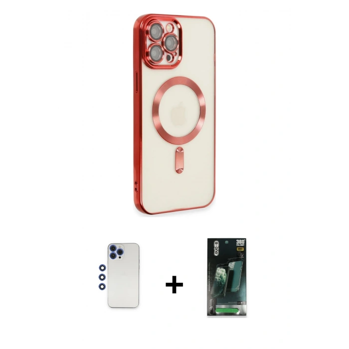 MARSİLYAN™- iPhone 12 Pro Max Kılıf Nova Işık Özel Seri - Siyah 360 Mat Full Body Arka Koruyucu + Shine Kamera Lens - LT