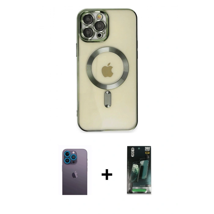 MARSİLYAN™- iPhone 12 Pro Max Kılıf Nova Işık Özel Seri - Siyah 360 Mat Full Body Arka Koruyucu + Neon Fosforlu Kamera Lens - MI