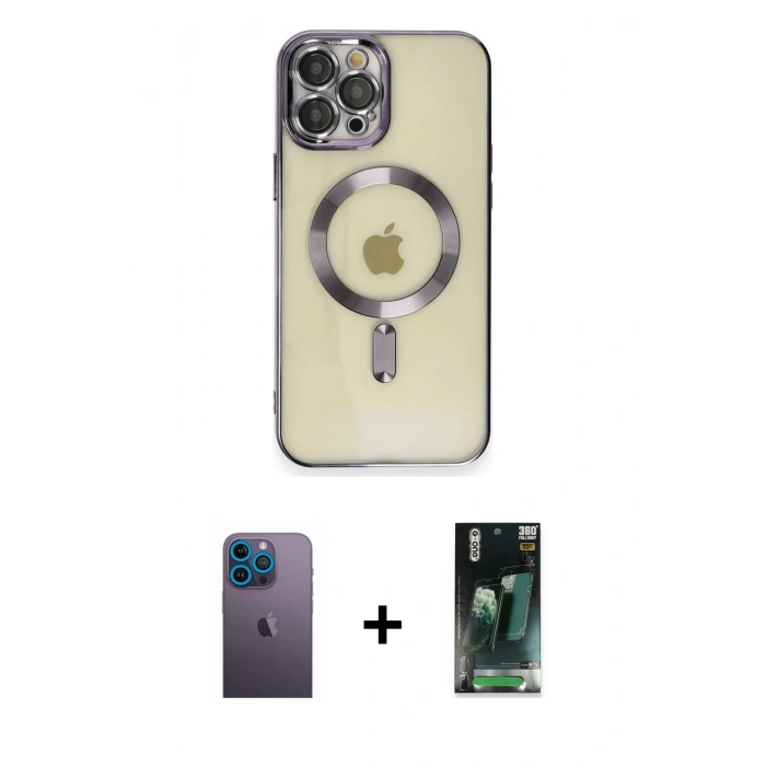 MARSİLYAN™- iPhone 12 Pro Max Kılıf Nova Işık Özel Seri - Siyah 360 Mat Full Body Arka Koruyucu + Neon Fosforlu Kamera Lens - MI