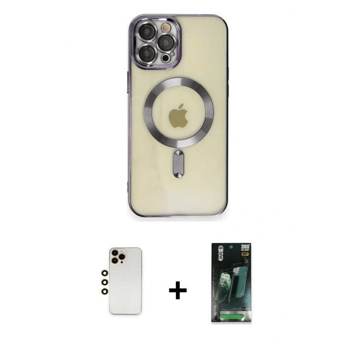 MARSİLYAN™- iPhone 12 Pro Max Kılıf Nova Işık Özel Seri - Siyah 360 Mat Full Body Arka Koruyucu + Shine Kamera Lens - GD