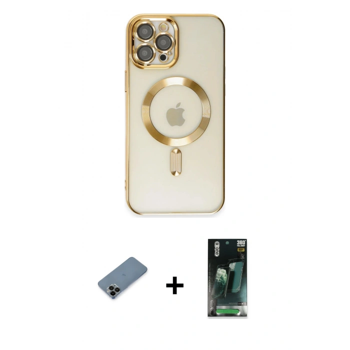 MARSİLYAN™- iPhone 12 Pro Max Kılıf Nova Işık Özel Seri - Siyah 360 Mat Full Body Arka Koruyucu + Shine Kamera Lens Koruma Cam - SH