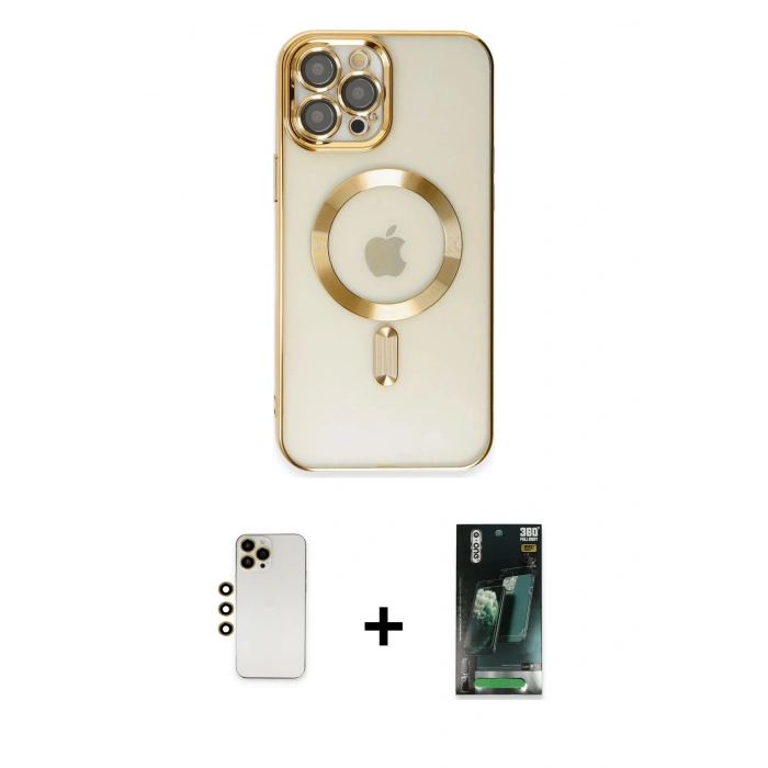 MARSİLYAN™- iPhone 12 Pro Max Kılıf Nova Işık Özel Seri - Siyah 360 Mat Full Body Arka Koruyucu + Shine Kamera Lens - GD