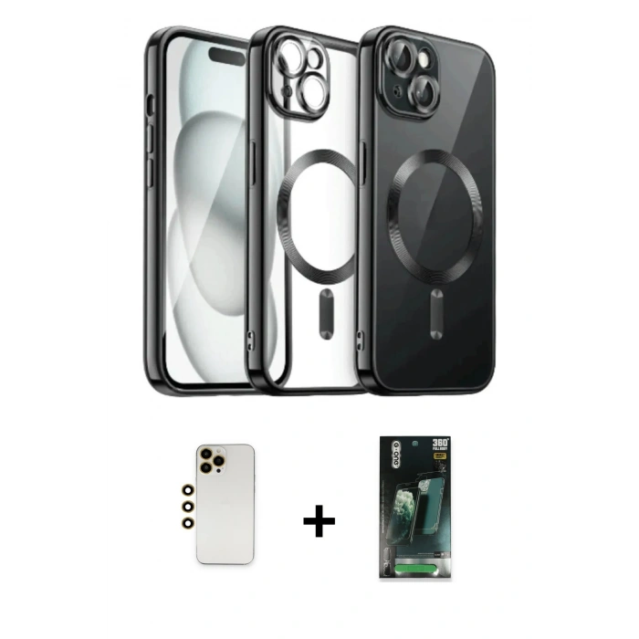 MARSİLYAN™- iPhone 12 Pro Max Kılıf Nova Işık Özel Seri - Siyah 360 Mat Full Body Arka Koruyucu + Shine Kamera Lens - GD