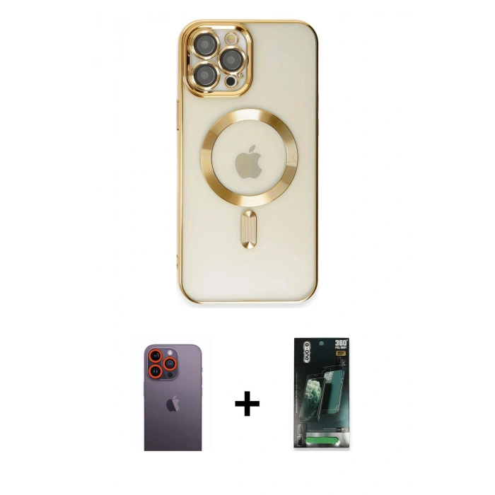 MARSİLYAN™- iPhone 12 Pro Max Kılıf Nova Işık Özel Seri - Siyah 360 Mat Full Body Arka Koruyucu + Neon Fosforlu Kamera Lens - TU