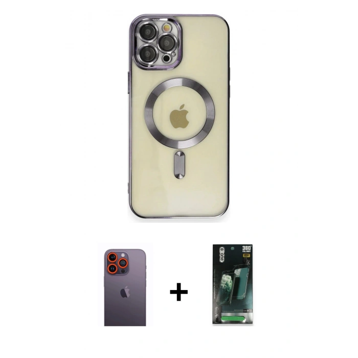 MARSİLYAN™- iPhone 12 Pro Max Kılıf Nova Işık Özel Seri - Siyah 360 Mat Full Body Arka Koruyucu + Neon Fosforlu Kamera Lens - TU