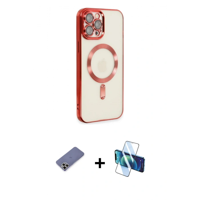 MARSİLYAN™- iPhone 12 Pro Max Kılıf Nova Işık Özel Seri - Siyah 3D Antistatik Cam Ekran Koruyucu + Metal Kamera Lens Koruma Cam - GD