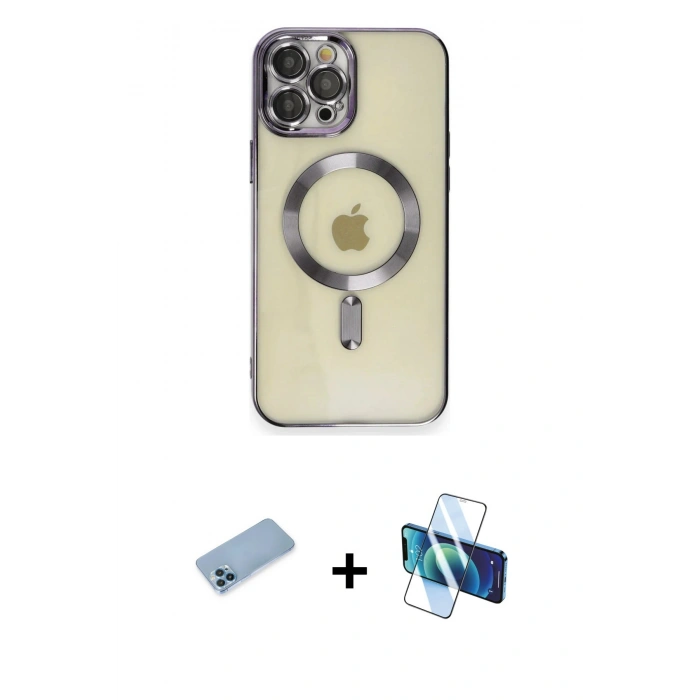 MARSİLYAN™- iPhone 12 Pro Max Kılıf Nova Işık Özel Seri - Siyah 3D Antistatik Cam Ekran Koruyucu + Shine Kamera Lens Koruma Cam - MI