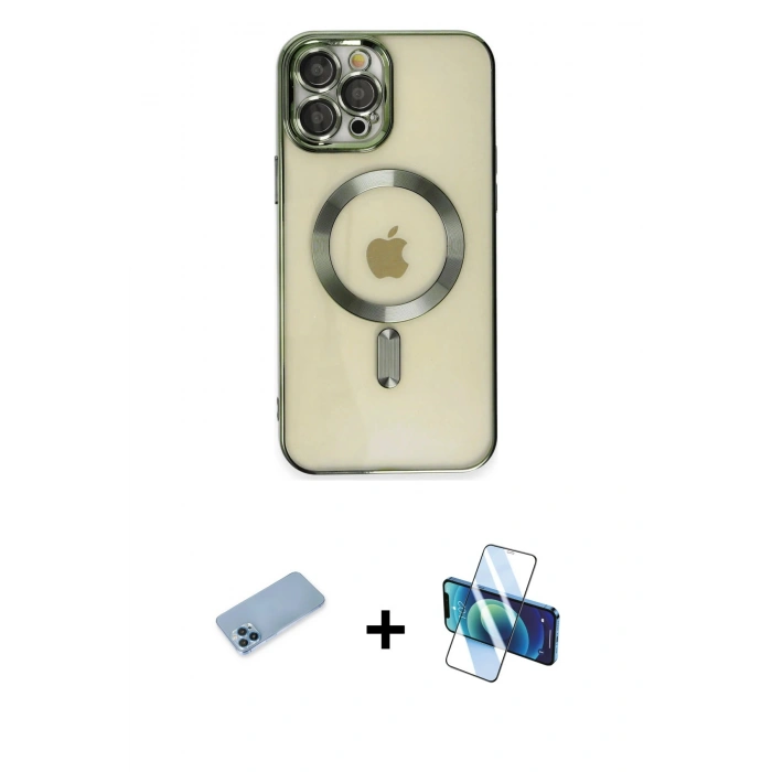 MARSİLYAN™- iPhone 12 Pro Max Kılıf Nova Işık Özel Seri - Siyah 3D Antistatik Cam Ekran Koruyucu + Shine Kamera Lens Koruma Cam - MI