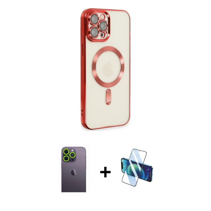 MARSİLYAN™- iPhone 12 Pro Max Kılıf Nova Işık Özel Seri - Siyah 3D Antistatik Cam Ekran Koruyucu + Neon Fosforlu Kamera Lens - YL