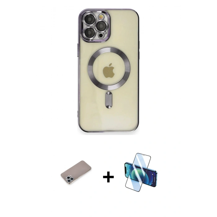 MARSİLYAN™- iPhone 12 Pro Max Kılıf Nova Işık Özel Seri - Siyah 3D Antistatik Cam Ekran Koruyucu + Shine Kamera Lens Koruma Cam - SABE