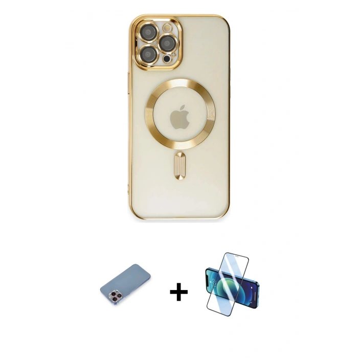 MARSİLYAN™- iPhone 12 Pro Max Kılıf Nova Işık Özel Seri - Siyah 3D Antistatik Cam Ekran Koruyucu + Shine Kamera Lens Koruma Cam - PE
