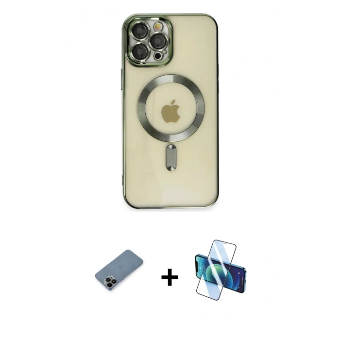 MARSİLYAN™- iPhone 12 Pro Max Kılıf Nova Işık Özel Seri - Siyah 3D Antistatik Cam Ekran Koruyucu + Shine Kamera Lens Koruma Cam - SH