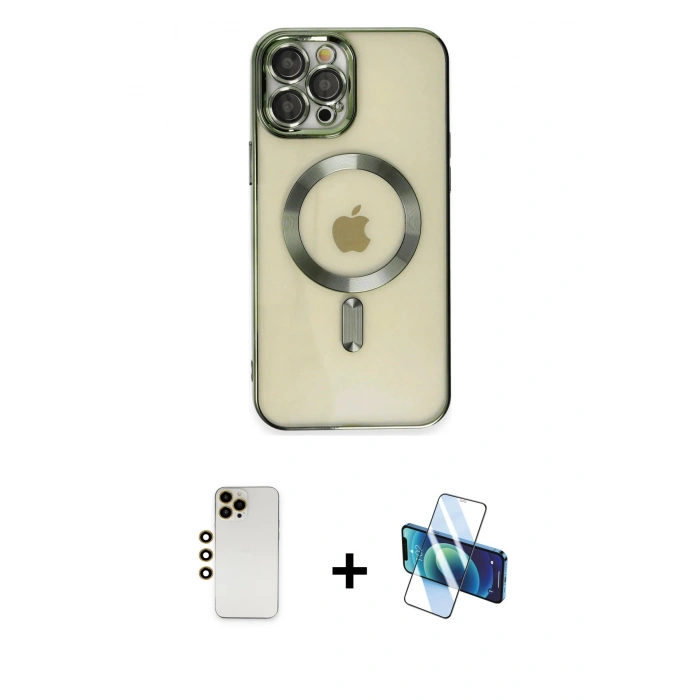 MARSİLYAN™- iPhone 12 Pro Max Kılıf Nova Işık Özel Seri - Siyah 3D Antistatik Cam Ekran Koruyucu + Shine Kamera Lens - GD