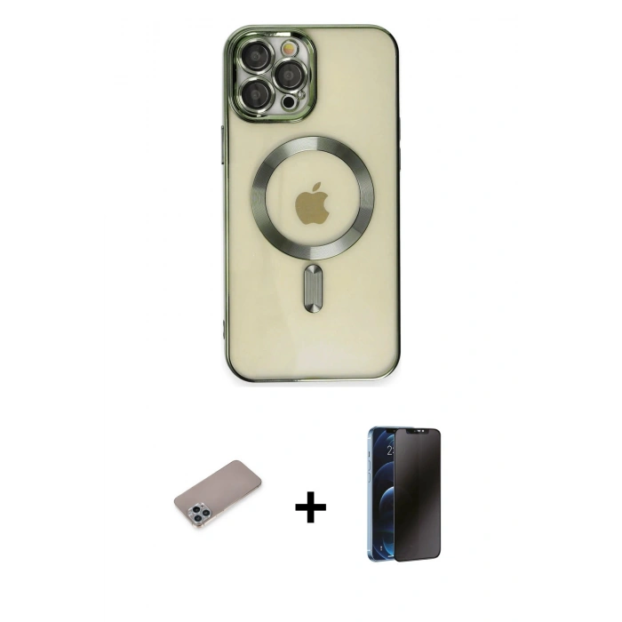 MARSİLYAN™- iPhone 12 Pro Max Kılıf Nova Işık Özel Seri - Siyah 3D Antistatik Hayalet Cam Ekran Koruyucu + Shine Kamera Lens Koruma Cam - SABE