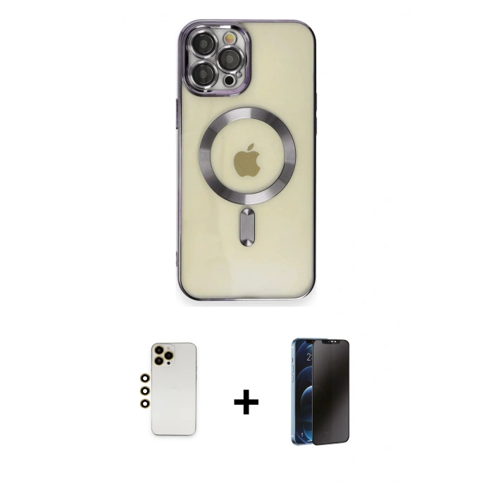 MARSİLYAN™- iPhone 12 Pro Max Kılıf Nova Işık Özel Seri - Siyah 3D Antistatik Hayalet Cam Ekran Koruyucu + Shine Kamera Lens - GD