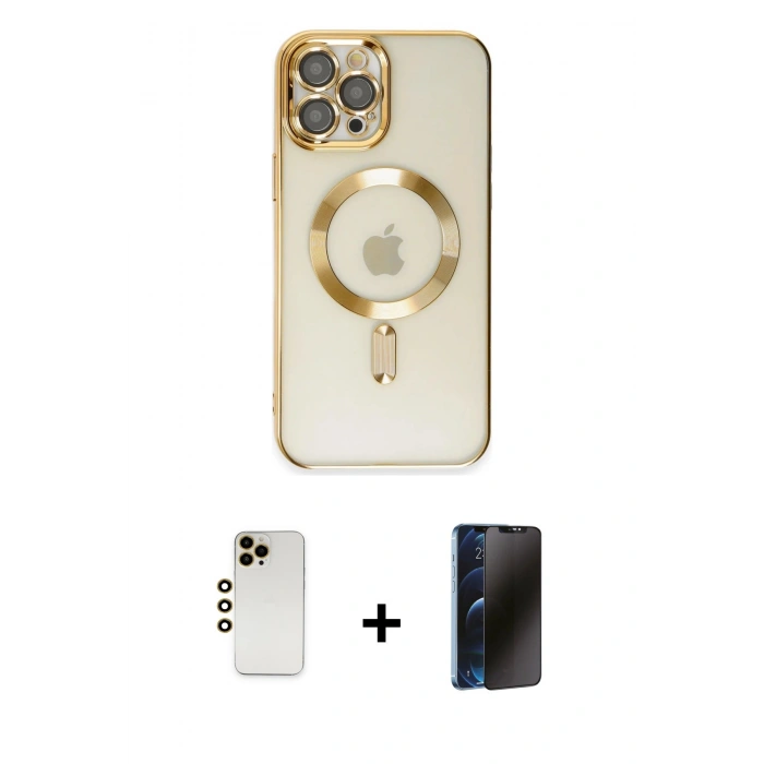 MARSİLYAN™- iPhone 12 Pro Max Kılıf Nova Işık Özel Seri - Siyah 3D Antistatik Hayalet Cam Ekran Koruyucu + Shine Kamera Lens - GD
